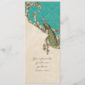 Vintage Vogel-dunkles aquamarines Blau, Menükarte (Rückseite)