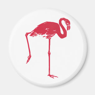 Vintage Vögel, ein rosa Flamingo mit erhobenem Bei Magnet