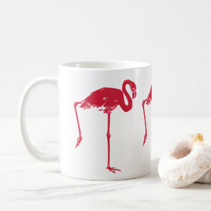 Vintage Vögel, ein rosafarbener Flamingo mit einem Kaffeetasse