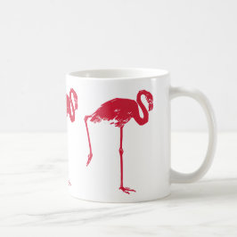 Vintage Vögel, ein rosafarbener Flamingo mit einem Kaffeetasse