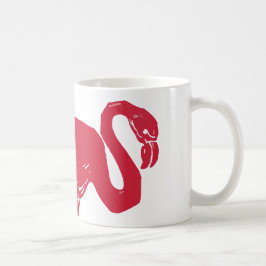 Vintage Vögel, ein rosafarbener Flamingo mit einem Kaffeetasse
