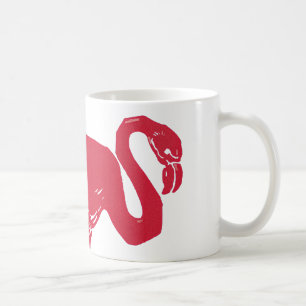 Vintage Vögel, ein rosafarbener Flamingo mit einem Kaffeetasse