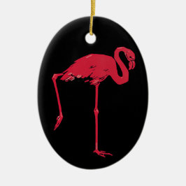 Vintage Vögel, ein rosafarbener Flamingo mit einem Keramik Ornament