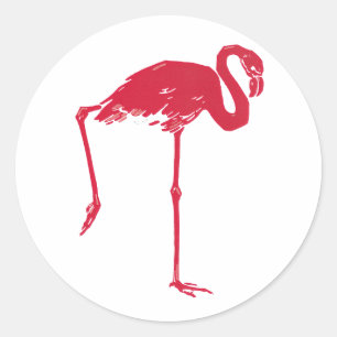 Vintage Vögel, ein rosafarbener Flamingo mit einem Runder Aufkleber