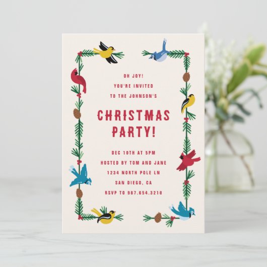 Vintage Vögel Einladung (Stehend Vorderseite)