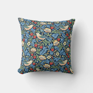Vintage-Vogel-, Erdbeer- und Blumenmuster Kissen