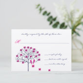 Vintage Vögel Fuchsia & Navy Hochzeit Einladung (Stehend Vorderseite)