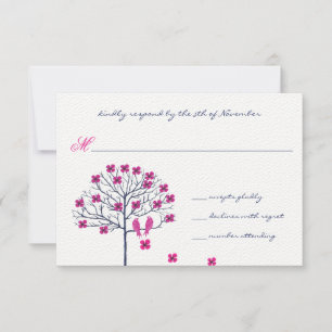 Vintage Vögel Fuchsia & Navy Hochzeit Einladung