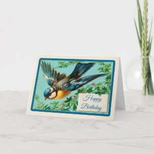 Vintage-Vogel-Geburtstagskarte mit Blumenblüten Karte