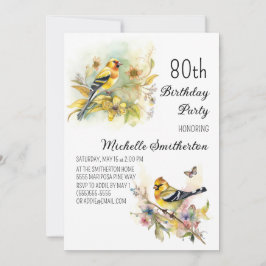 Vintage Vögel Gelbe Goldfinch 80. Geburtstag Einladung