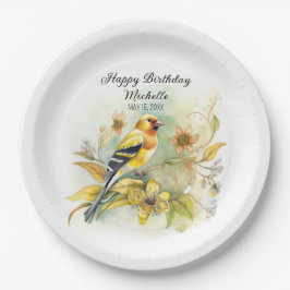 Vintage Vögel Gelbe Goldfinch Happy Geburtsname Pappteller