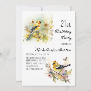 Vintage Vögel Gelbgoldfink 21. Geburtstag Einladung