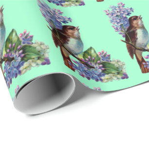 Vintage-Vogel-Geschenkverpackungspapier mit Blumen Geschenkpapier