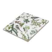 Vintage Vögel Grüne Flora Chickadee Jugendstil Fliese (Seite)