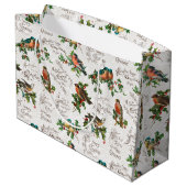 Vintage Vögel, Heilige Weihnachten und Grüße Große Geschenktüte (Rückseite Schrägansicht)