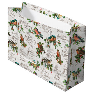 Vintage Vögel, Heilige Weihnachten und Grüße Große Geschenktüte