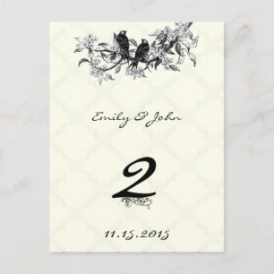 Vintage-Vögel-Hochzeit-Tischnummernkarten Postkarte