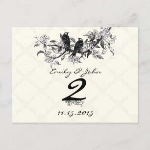 Vintage-Vögel-Hochzeit-Tischnummernkarten Postkarte