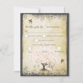 Vintage Vögel Hochzeitsstiftung RSVP mit Herzleder Karte (Vorderseite)