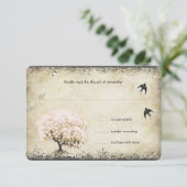 Vintage Vögel Hochzeitsstiftung RSVP mit Herzleder Karte (Stehend Vorderseite)