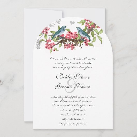 Vintage Vögel Honeysuckle Aquamarin & rosa Einladung (Vorderseite)