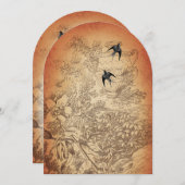 Vintage Vögel im antiken Urn Tree Einladungen (Vorne/Hinten)