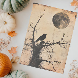Vintage Vogel im Baum & Mond Decoupage Seidenpapier