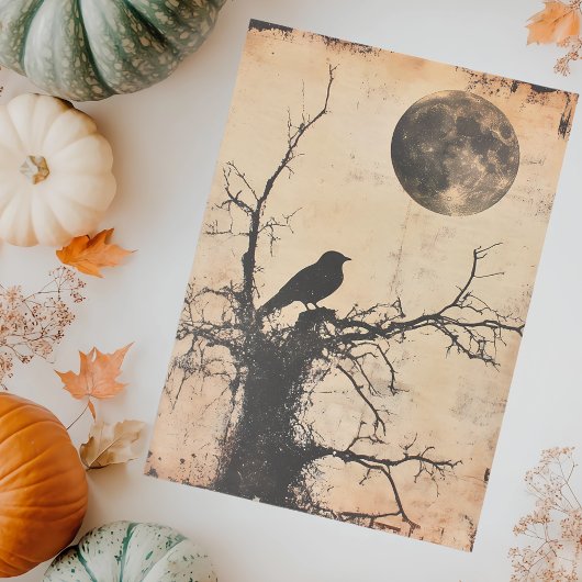 Vintage Vogel im Baum & Mond Decoupage  Seidenpapier