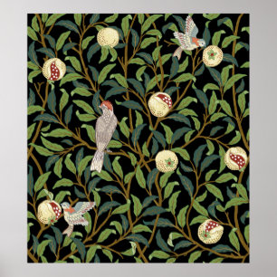 Vintage Vögel im Blätterdach mit Vögeln und Frücht Poster