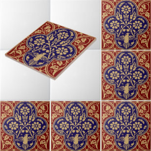 Vintage-Vogel im floralen Rebenfriesenmuster Fliese