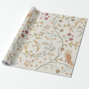 Vintage-Vögel im Laub mit Blumen nahtloses Muster Geschenkpapier
