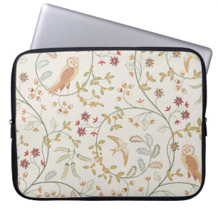 Vintage-Vögel im Laub mit Blumen nahtloses Muster Laptopschutzhülle