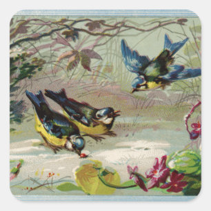 Vintage-Vögel im Schnee Quadratischer Aufkleber