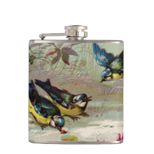 Vintage Vögel in der verschneiten Vinyl-Flasche Flachmann