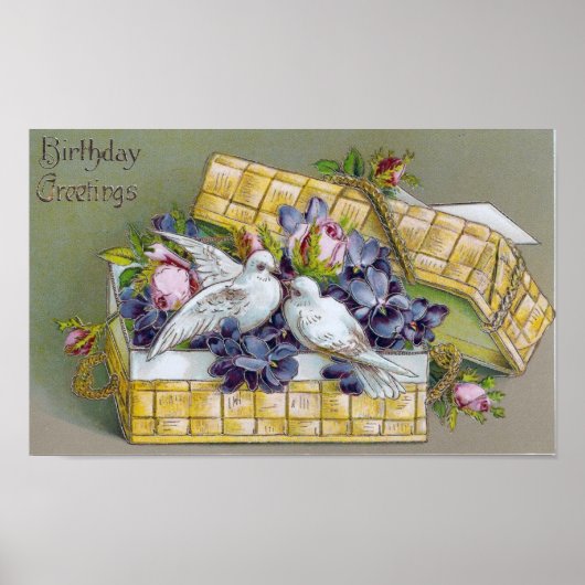Vintage Vögel in einem Korb Poster (Vorne)