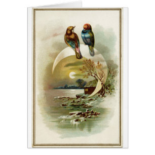 Vintage - Vögel in einer winterlichen Szene,