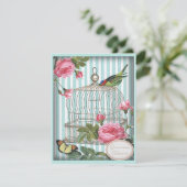 Vintage Vögel, Käfig, Schmetterling und Rose Quinc Einladung (Stehend Vorderseite)