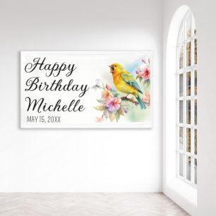 Vintage Vögel Kanarienvögel Blumen Alles Gute zum Banner