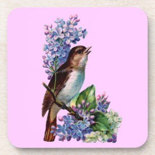 Vintage-Vogel-mit-Blumen-Untersetzer-Set Untersetzer
