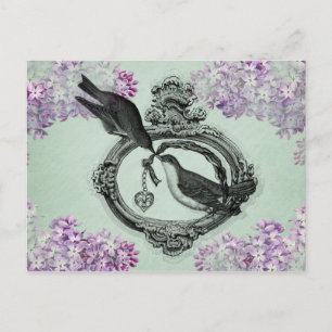 Vintage Vögel mit Herz-Anhänger Bekleidung und Ges Postkarte