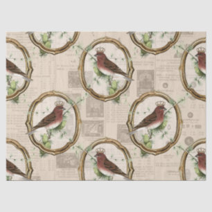 Vintage Vögel mit Kronen in Goldrahmen für Decoupa Seidenpapier