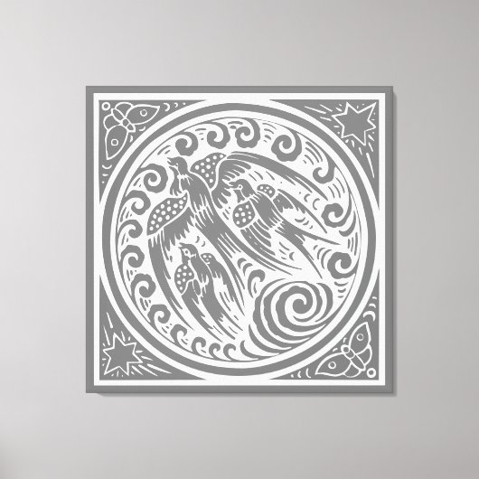 Vintage Vögel mit Schmetterlingen und Sternen Leinwanddruck (Vorderseite)