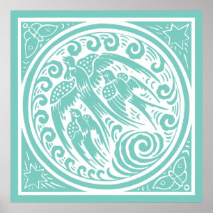 Vintage Vögel mit Schmetterlingen und Sternen Poster