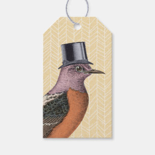 Vintage Vogel mit Zylinder Geschenkanhänger