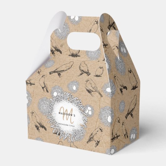 Vintage Vögel & Nest Rustikale Kraft Brown Geschenkschachtel (Vorderseite)