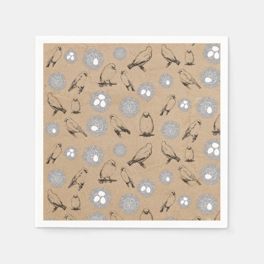 Vintage Vögel & Nest Rustikale Kraft Brown Serviette (Vorderseite)