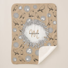 Vintage Vögel & Nest Rustikale Kraft Brown Sherpadecke