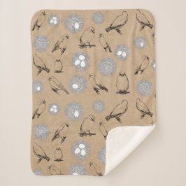 Vintage Vögel & Nest Rustikale Kraft Brown Sherpadecke