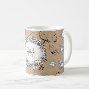 Vintage Vögel & Nest Rustikales Kraftbraun Kaffeetasse
