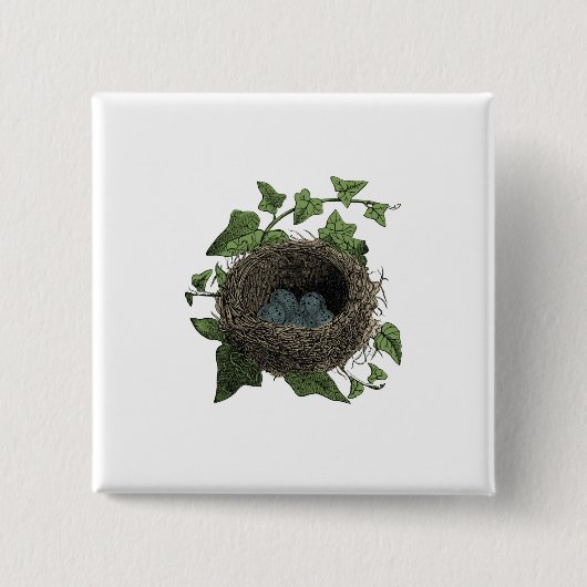 Vintage Vogel-Nestillustration Button (Vorderseite)